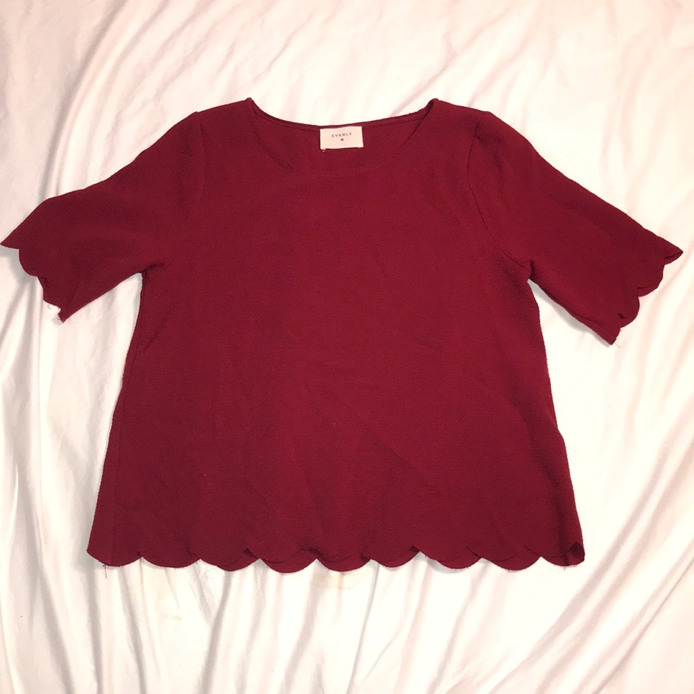 Red Shirt with Scalloped Edges